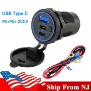 Car Charger Socket 12V/24V Multiple USB Outlet PD USB-C QC3.0 Ports with Switch (for: Subaru)