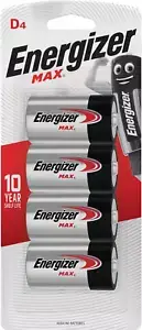 Energizer MAX D 4PK, Batteries, 4 Count, (E000033700)