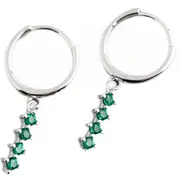 ANYCO Earrings Sterling Silver Chic Charm Green Colored Zircon Bar Stud For Women Girl Teen Fine Fashion Stylish Accessories Jewelry Gifts