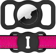 Airtag Dog Collar Holder, DLENP Silicone GPS Tracking Accessories Protective Cat Collar with Bone Pattern (1 Pack(Black))