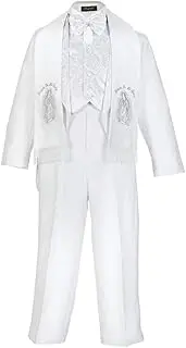 iGirldress Baby/Toddler/Boys White Baptism Christening Paisley Lapel Tuxedo with Angel Maria Scarf Estola