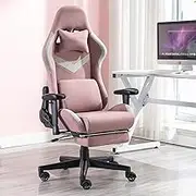 Gaming Chair with Footrest Racing Style Computer Chair Office Chair High-back Ergonomic Video Game Chairs with Lumbar Support and Headrest Height Adjustable Swivel Seat,One Size, Pink