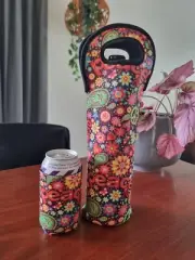Multi coloured, Insulated Peace Neoprene Wine / Water Bottle and can cooler.