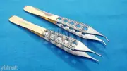2 PC ADSON TISSUE PLASTIC SURGERY FORCEPS STRAIGHT+CURVED 1x2T 4.75" GOLD HANDLE