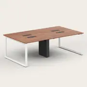 Recess Quad Desk | Office Desk | Office Workstation, Walnut / White / Boxed