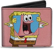 [Buckle-Down] SpongeBob SquarePants Wallet, Bifold, SpongeBob SquarePants Patrick Star Face Cover Up Pose Pink, Vegan Leather
