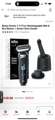 Braun Series 7 Mens Shaver 7171CC Wet Dry Hair Trimmer 3 ModesElectric Black