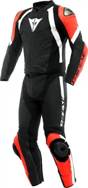 Dainese Avro 4, leather suit 2pcs. , color: Matt-Black/Neon-Red/White , size: 52