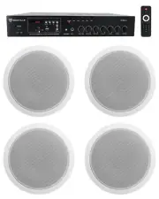 Rockville Commercial 70v Amp+(4) White 6" Ceiling Speakers 4 Restaurant/Bar/Cafe