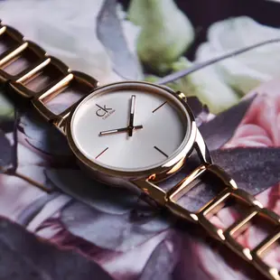 CK手錶 stately系列女錶 不鏽鋼鍊錶帶 - 玫瑰金-K3G23626