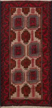 Vibrant Color Geometric Handmade Balouch Afghan Accent Rug Light Brown 3x6 ft