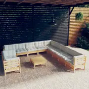 vidaXL 12 Piece Garden Lounge Set with Cream Cushions Solid Pinewood