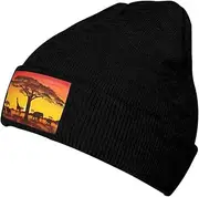 [OCELIO] African Animal Sunset Warm Knitted Wool Hat with No Brim, Winter Warm Hat Suitable for Indoor Or Outdoor Wear