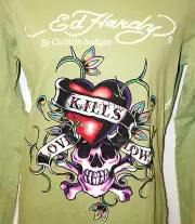 NEW ED HARDY Christian Audigier L SLEEVE SHIRT LOVE KILLS SLOWLY SKULL TATOO L