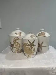 222Fifth Coastal Life Gold New Seashell Canister set with lids