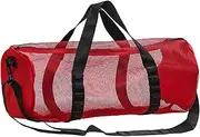 Mesh Gym Bag | Scuba Gear Bag | Cylindrical Mesh Bag, Bag with Adjustable Strap Mesh Design, Large Capacity Gym Bag, Multifunctional Snorkel Gear with Inner Hook for Fitness, Travel, Camping, red,