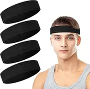 [PEASUG] 4 Pack Headbands for Men, Sweat Bands Headbands Men & Women, Cotton Terry Sweat Bands for Tennis, Basketball, Running, Gym, Working Out