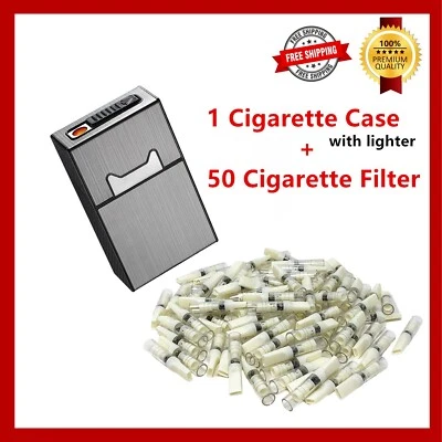 Cigarette case & filter set Tobacco Box Holder Flameless Rechargeable Smoking
