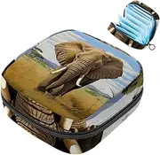 Period Bag,Sanitary Napkin Storage Bag,African Grassland Elephant Animal,Tampon Bag for Purse