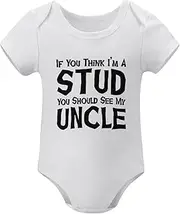 [WOOYONGING] If You Think I'm A Stud You Should See My Uncle Newborn Funny Onesie Short Sleeve Going Home Newborn Outfit Girl W