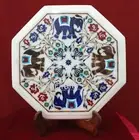 White Marble Coffee Table Top Multicolor Ston Inlay Work Bed Side Table for Home