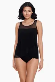 MIRACLESUIT Black Illusionists Mirage Tankini Swim Top And Bottom US Size 10 NEW