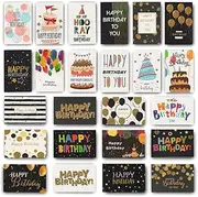 [Geli] 24 Unique Happy Birthday Cards with Envelopes and Short Generic Message Inside, 24 Unique Designs, 7.9x5.9 inches, Birthday Cards Assortment for Men, Women and Kids