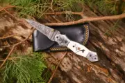 Handmade Folding Knife, Damascus Blade, Black Horn Handle, Best Folding Knife