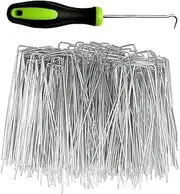 SHGarden Garden Stake 100pcs 5.7 Inch Galvanized Landscape Staples Anti-Rust U-Shaped Pins Heavy Duty Ground Stake Garden Staple Pin Spikes with Pick Hook for Landscaping Securing Weed Barrier SH0060