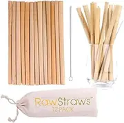 Organic Bamboo Straws Reusable – Eco Friendly Biodegradable Non Plastic Wood Drinking Straw (12 Pack)