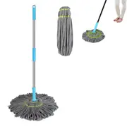Twist Mop Fibre Self Wringing Mop Detachable Hand Free Pole Mop-Gray