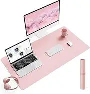 YSAGi Non-Slip Desk Pad,Mouse Pad,Waterproof PVC Leather Desk Table Protector,Ultra Thin Large Desk Blotter, Easy Clean Laptop Desk Writing Mat for Office Work/Home/Decor (Pink, 90 x 43 cm)