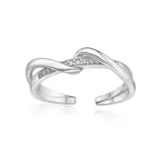 925 Sterling Silver Dual Twisted Band Adjustable Toe Ring With Natural Diamond