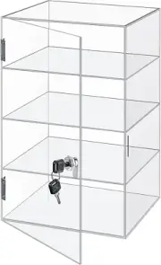 4 Tier Acrylic Display Case with Lock Key 4 Shelf Clear Storage Box Dustproof Di