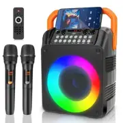 Karaoke Machine with 2 Wireless Microphones, Portable Bluetooth Karaoke Black