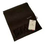 PAUL SMITH SCARF Mens Black Lambswool Grey Embroidered Logo Handmade UK Rp £120