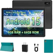 Android Tablet - 10 Inch Tablet for Adults with Octa-Core CPU, 8GB RAM, 64GB ROM, 1TB Expandable Storage, Dual Camera, 2.4G/5G Wi-Fi 6 - Android 15 Tablets with Protective Case, Black