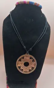 Women's Necklace Woven Macramé Thread Bronze Inca Calendar