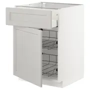 METOD / MAXIMERA base cab w wire basket/drawer/door, white/Lerhyttan light grey, 60x60x80 cm
