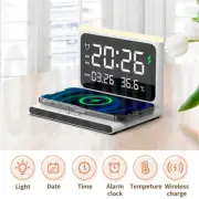 6 in 1 Wireless Charger 15W Charging Station Alarm Clock LED Lamp Night Light AU