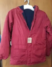 NWT Land's End Reversible Jacket Puffer Style/Fleece Hooded Zipper Coat Youth L