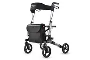 EQUIPMED Foldable Aluminium Walking Frame Rollator with Bag and Seat, Silver