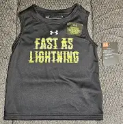 Toddler Boy Size 2T "Fast As Lightning" Tank Top Under Armour Black It Glows