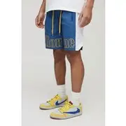 Mens Blue Elasticated Waist Relaxed Mid Length Printed Nylon Shorts