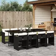 9 Piece Garden Dining Set with Cushions Black Poly Rattan, Furniture Sets, Patio Furniture