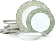 [Noritake] Infinity Green Platinum 12-Piece Set, Service for 4 in Green/White