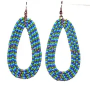 Traditional African Beaded Teardrop Earrings Handmade 2.25" L NewT03