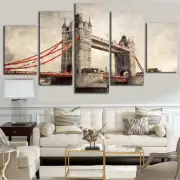 London River Thames Framed 5 Piece Panel Canvas Wall Art Print