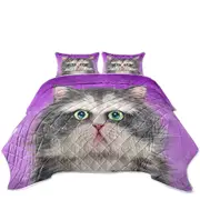 Kittens Art Paintings Fluffy Grey and White Cat Coverlet