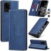 Jasonyu Mobile Phone Case for Samsung Galaxy S20 Ultra / S20 Ultra 5G Case Leather Flip Foldable Shockproof Magnetic [Premium PU Leather] [Stand Function] [Card Slots] Protective Flip Case (Blue)